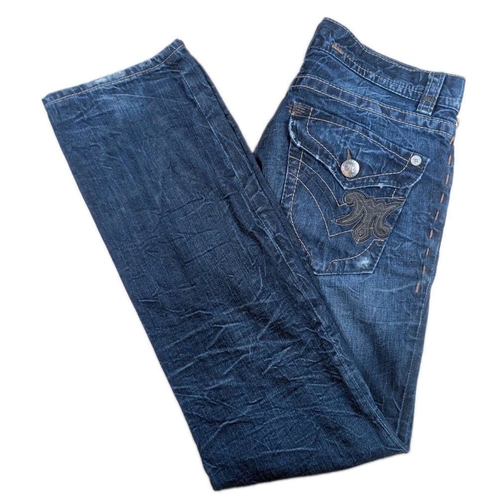 MEK DNM Denim Jeans Mens 34x34 Bulgan Straight Embroidered Button Fly Med Wash